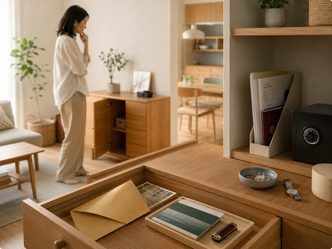 貴重品が棚にしまってある様子